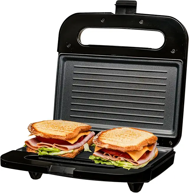 OVENTE Electric Panini Press Grill with Nonstick Plates, LED Indicator Lights, Thermostat Control, Cool Touch Handle, Compact Sandwich Maker Perfect for Cooking Breakfast, Snacks &amp; More, Black GP0401B