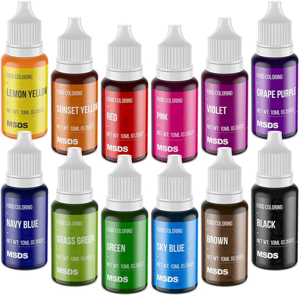 Food Coloring Set - 12 Color Food Grade Vibrant Food Dye Tasteless Liquid Color for Cake Decorating, Baking, Easter Egg, Icing, Fondant, Cooking, Slime Making DIY Supplies Kit - 0.35 Fl. oz (10 ml)/Bottles