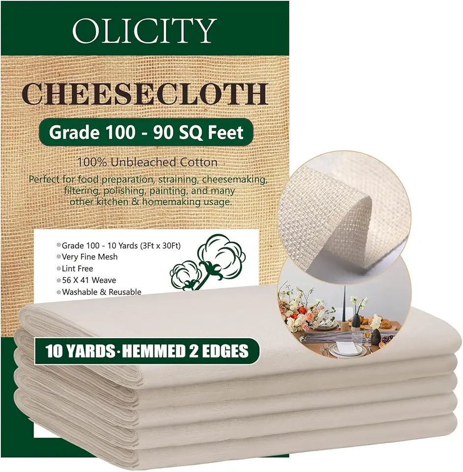 Olicity Cheesecloth Bulk,Grade 100,3x30Ft, 90 Sq Feet,Hemmed Long Edges Cheese Cloths Fabric Cloth,Reusable 100% Cotton Unbleached Muslin Bulk Cheesecloth Roll for Straining,Cooking - 10Yards