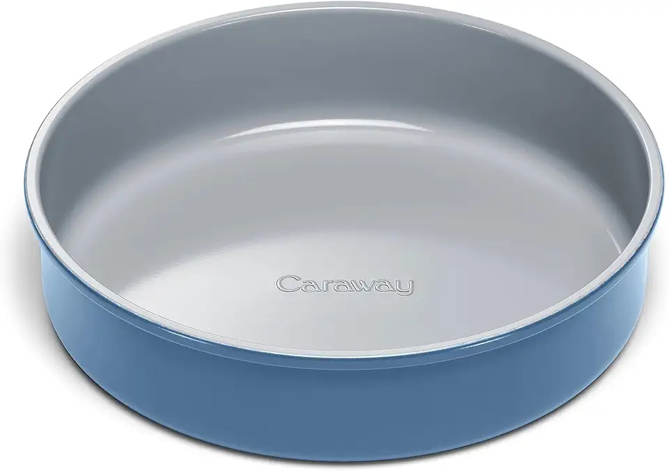 Caraway Non-Stick Ceramic 9” Circle Pan - Naturally Slick Ceramic Coating - Non-Toxic, PTFE &amp; PFOA Free - Perfect for Birthday Cakes, Tartes, &amp; More - Slate