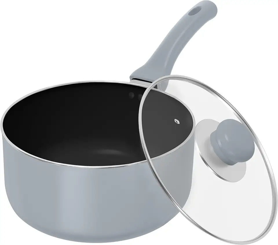 Utopia Kitchen Nonstick Saucepan with Detachable handle &amp; Glass Lid (1, Silver - Black, 2 QT)