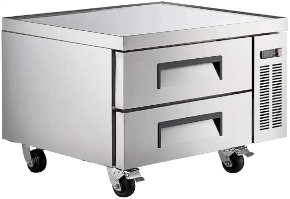 2-Drawer Refrigerated Chef Base, 36&quot; - Commercial Undercounter Fridge with Stainless Steel Drawers, Adjustable Temperature, and Heavy-Duty Casters