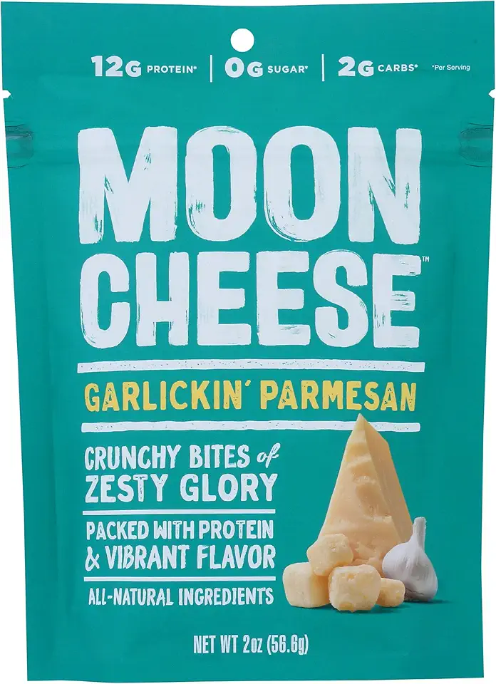 Moon Cheese Garlickin&#x27; Parmesan Flavored Snack, Gluten Free, High Protein, Low Carb, Keto Friendly, 2 Ounce (Pack of 12)