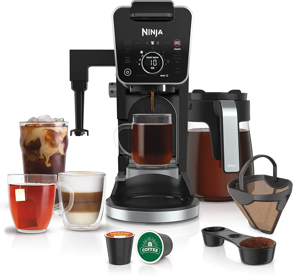 Ninja Hot and Iced Coffee Maker, Single Serve Coffee Maker and Drip Coffee Machine, DualBrew Pro Specialty 12-Cup with K-Cup Combo, Includes Permanent Filter, CFP307