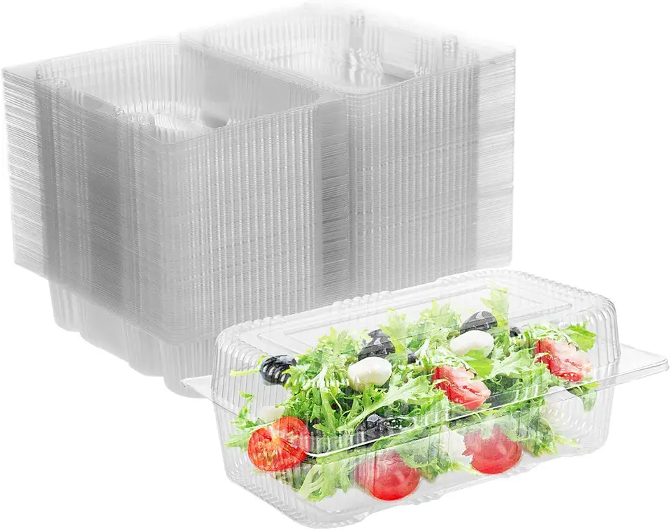 Disposable Plastic Hinged Food Container - 50 Pcs Upgrade and Thicken Clear Clamshell Food Containers, 9.8&quot; Length x 6.1&quot; Width x 2.9&quot; Depth (9.8&quot;x6.1&quot;x2.9&quot;-50 Count)