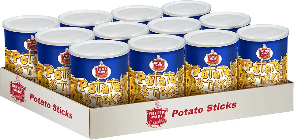 Better Made Potato Sticks 5oz Canister - (Original, 12 Can Tray) - Shoestring Potato Sticks - Gluten Free - Crunchy, Crispy Snack from Fresh Potatoes - Resealable Lid