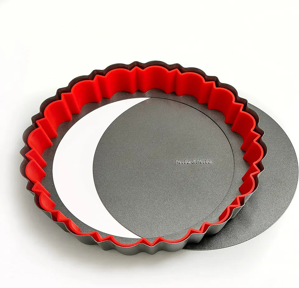 Fluted Tart Pan with Removable Bottom - 9 in. Nonstick Carbon Steel pie pan With Crust Shaper Ring - for Pies, Tarts, and Quiche Baking Dish