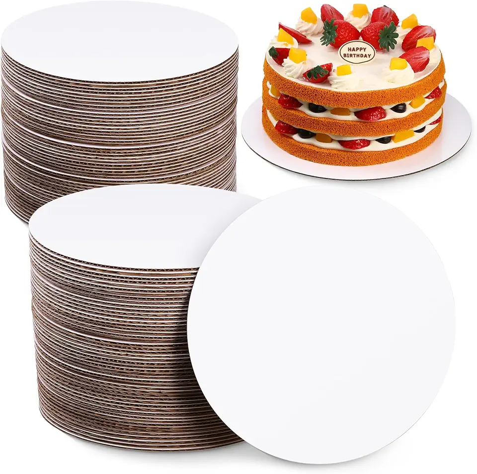 50 Pack Round Cake Boards Circle Cardboard Base Boards Grease Proof Cardboard Disposable for Baking Cake Pizza (8 Inch)