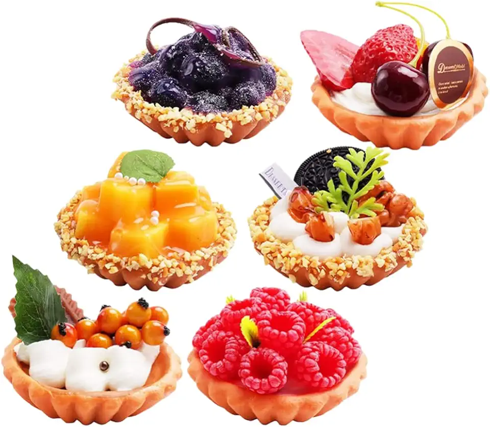 UPKOCH Fake Cake 6pcs Artificial Food Egg Tart Models Realistic Simulated Fruit Egg Tart Fake Dessert Cupcake for Home Kitchen Wedding Display Decoration Bakery Photography Prop Artificial Cake