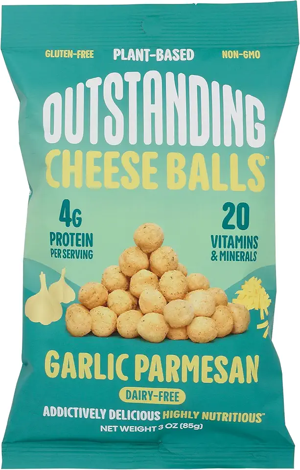 Outstanding Foods Outstanding Cheese Balls Garlic Parmesan - Plant Based Dairy Free, Gluten Free, Low Carb Cheese Snacks - Vegan Snacks With 20 Essential Vitamins and Minerals, 3 Oz (Pack of 8)