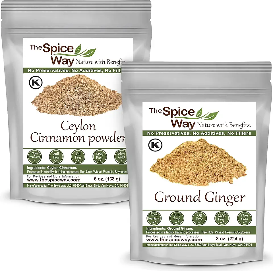 The Spice Way Authentic Holiday Bundle includes, Ceylon Cinnamon Powder (6 oz) - Ginger Powder (8 oz) - Your go to Holiday Spice Bundle for Christmas Cookies, Pumpkin Pie, Holiday Teas &amp; More