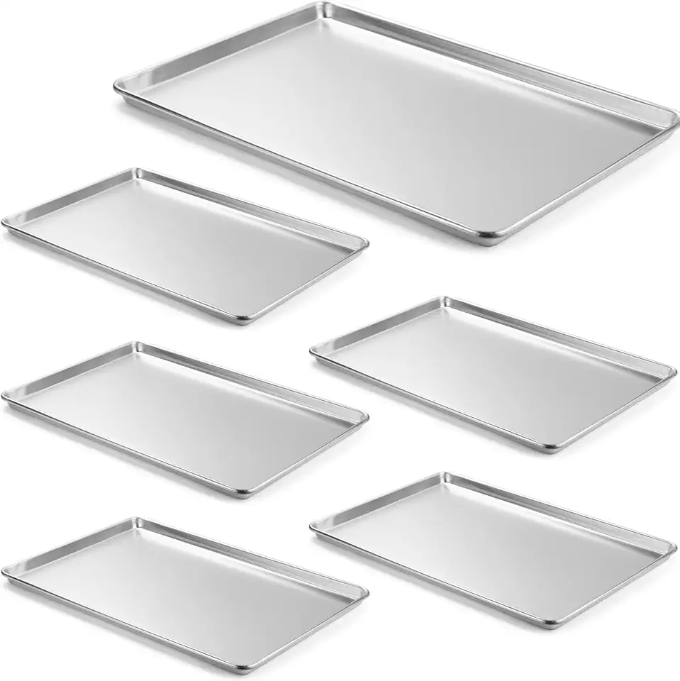 CURTA 6 Pack Aluminum Sheet Pan, NSF Listed Full Size 26 x 18 inch Commercial Bakery Cake Bun Pan, Baking Tray