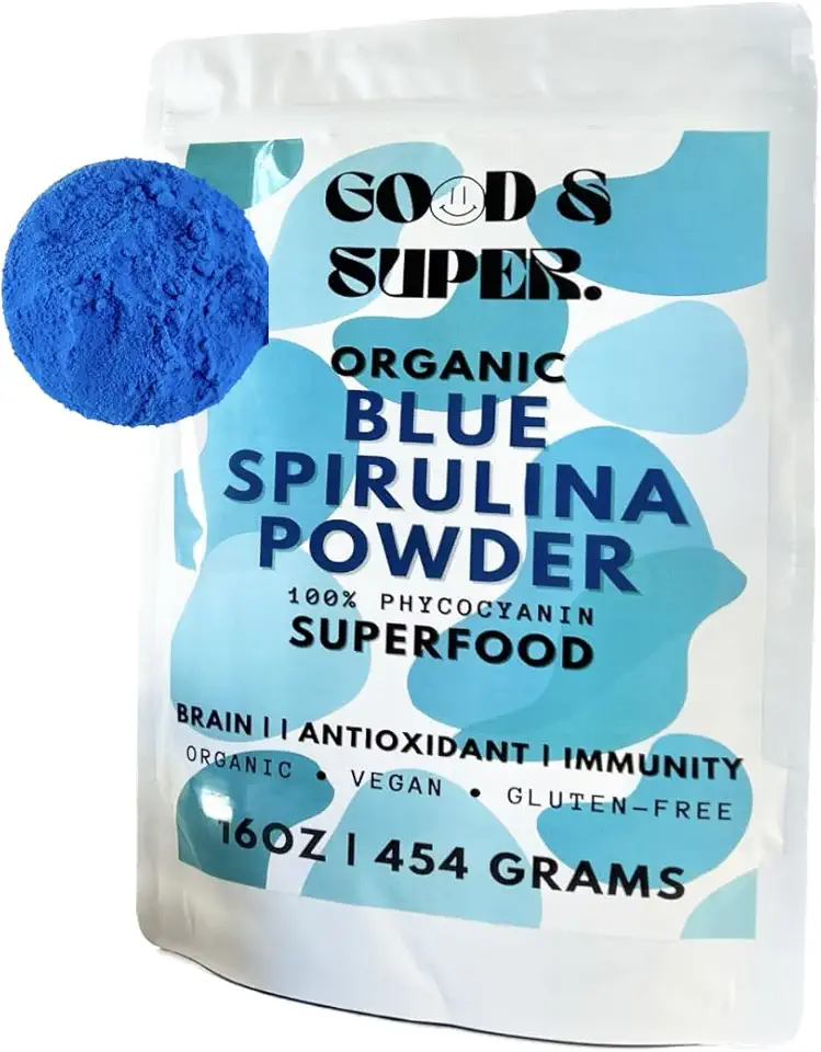 Organic Blue Spirulina Powder - Bulk 1 Pound Pack, 100% Phycocyanin, Pure Superfood from Blue Algae - for Natural Food Coloring, Smoothies &amp; Protein Drinks, Vegan - Pure Water Extracted