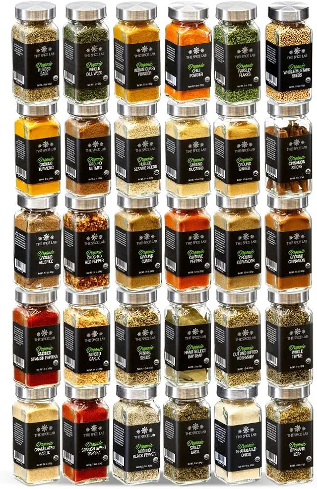 The Spice Lab Organic Spices and Seasonings Set - Complete Starter Spice Set - 30 Jar Spice Kit Variety Pack - Great BBQ, Grilling and Spice Gift Sets - Ultimate Culinary Cooking Spices Set