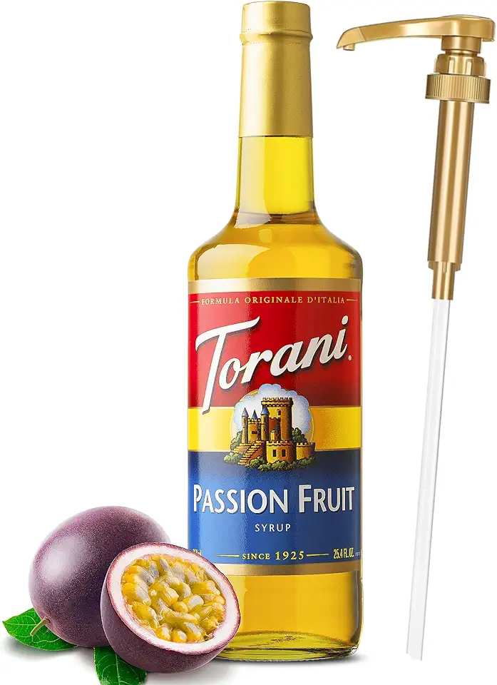 Passion Fruit Syrup for Drinks 25.4 Ounces, Torani with Little Squirt Syrup Pump