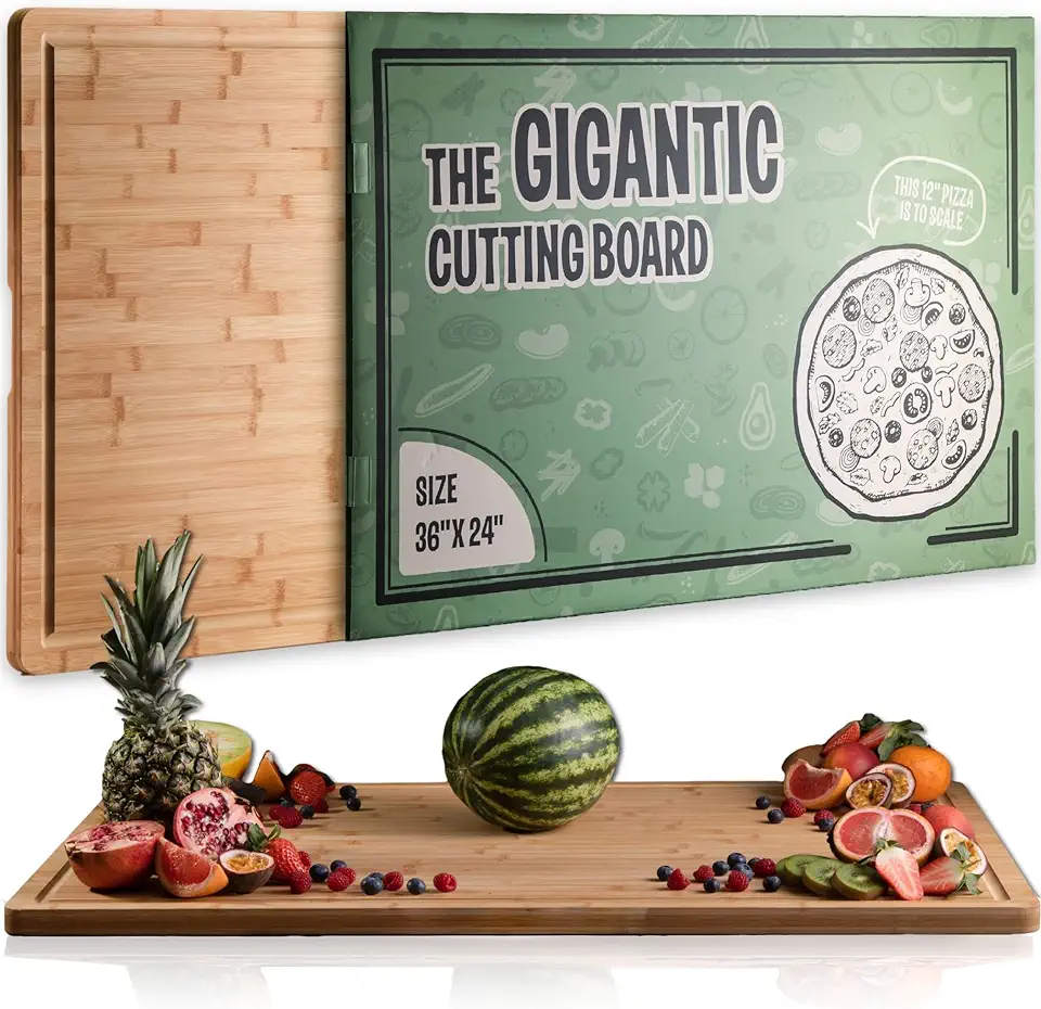 Gigantic Extra Large Cutting Board for Kitchen 36 X 24 by Grizzly Living - Heavy Duty Bamboo Chopping Boards for Meat, Veg &amp; Charcuterie - Large Wooden Noodle Board for Stove Top &amp; Countertop