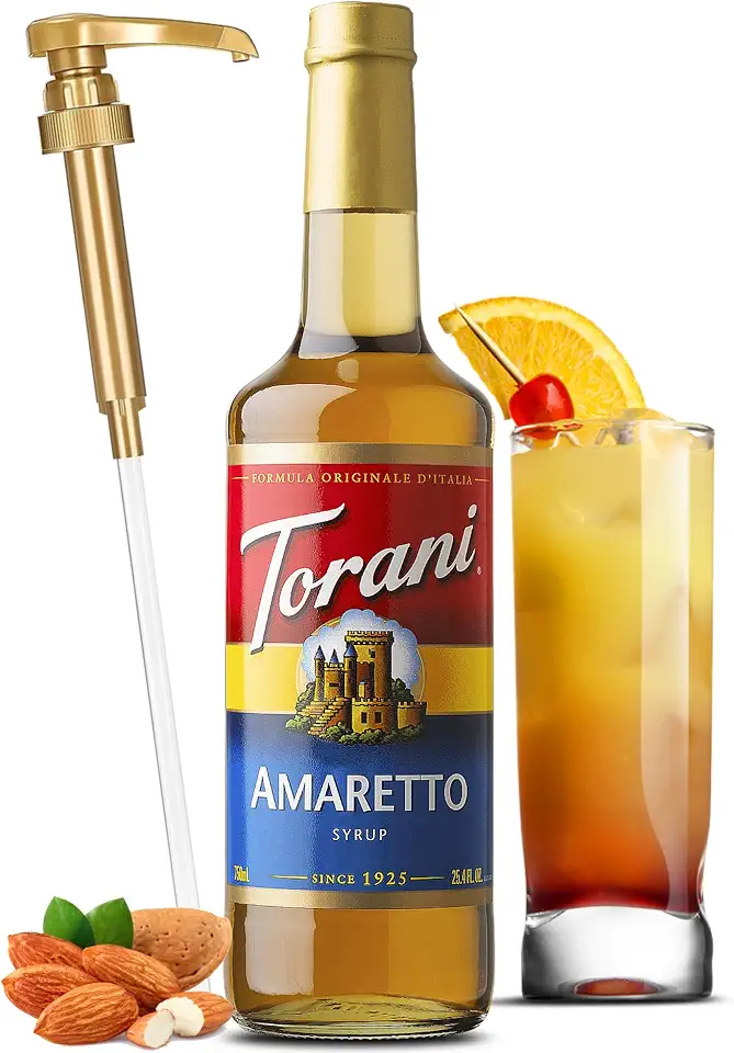 Torani Amaretto Syrup with Little Squirt Syrup Pump, 750ml 25.4 Ounces