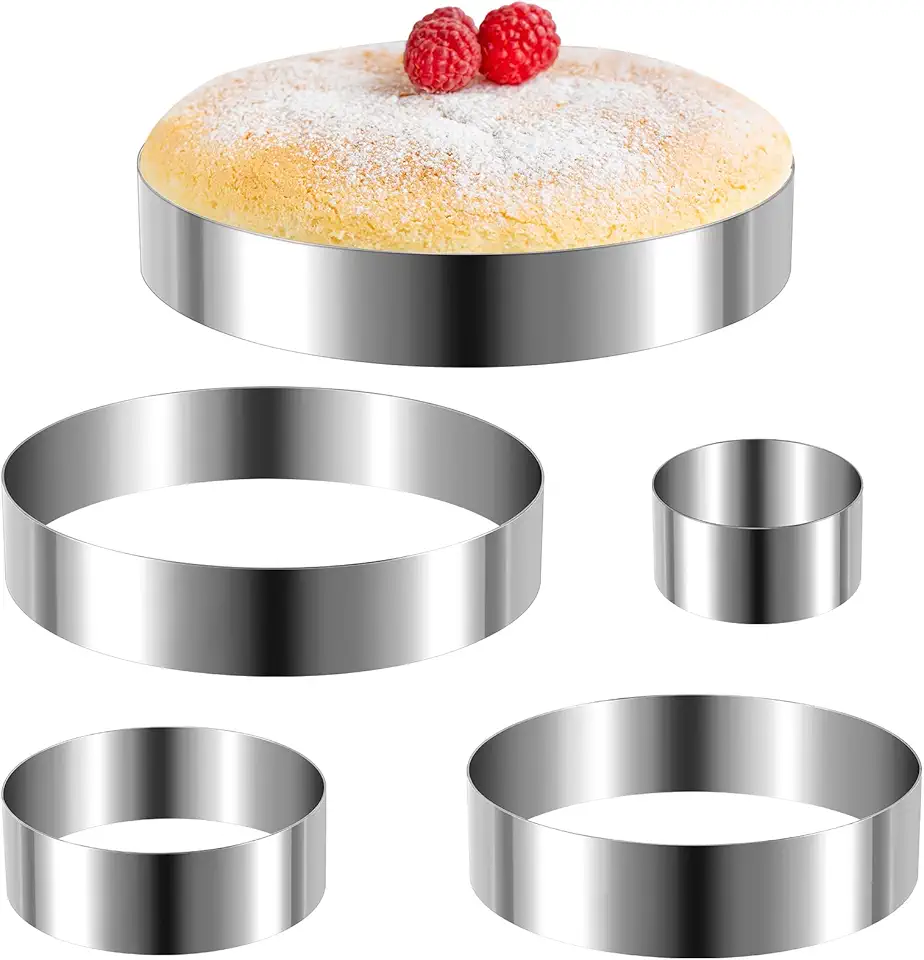 5 Pieces Round Cake Ring Set Biscuit Cutter Circle Cookie Cutters Cake Mold Stainless Steel Pastry Ring for Baking Mousse Pancake Tart Muffin (5 Sizes)