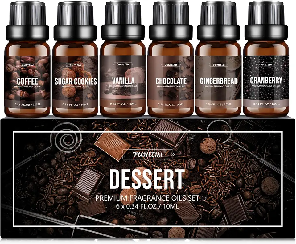 Fragrance Oil Dessert Set, Scented Oil for Soap &amp; Candle Making, Essential Oils for Diffuser-Coffee, Vanilla, Chocolate and More(6 * 10ML)