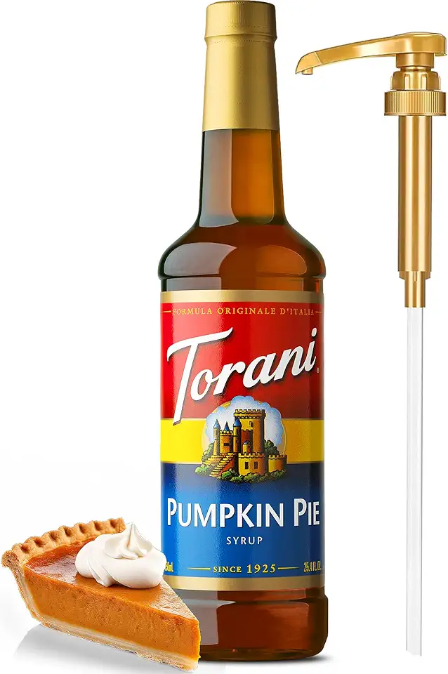 Pumpkin Pie Syrup, Torani Pumpkin Pie Syrup for Coffee 25.4 Ounces with Little Squirt Syrup Pump