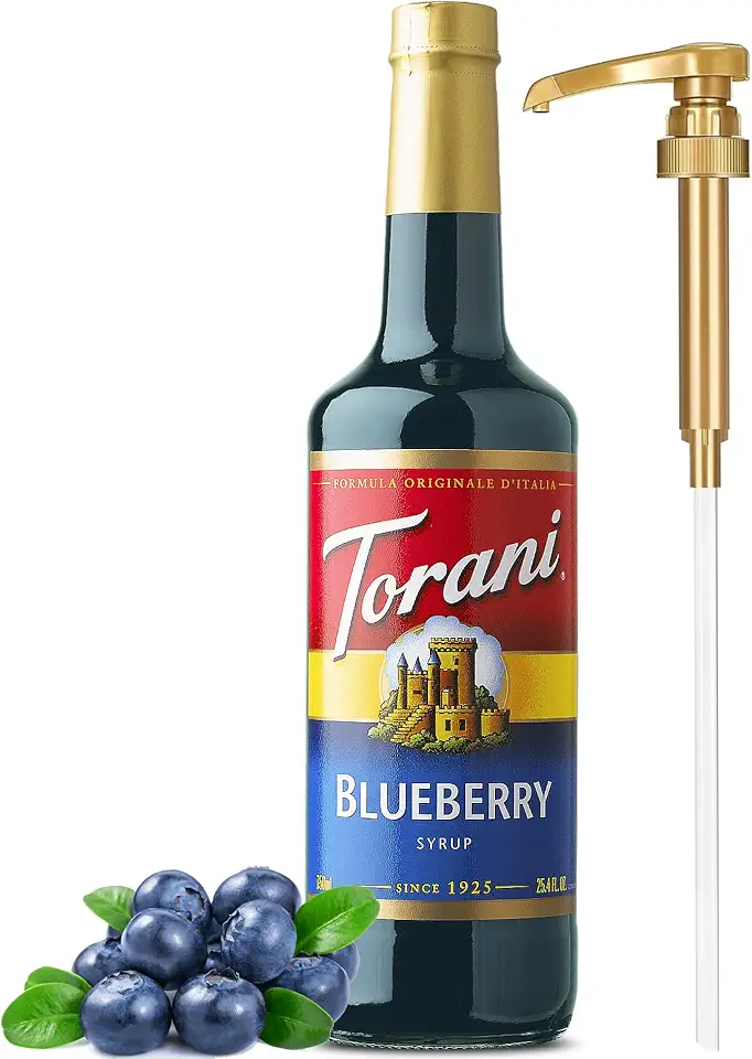 Blueberry Syrup for Drinks 25.4 Ounces Torani with Little Squirt Syrup Pump