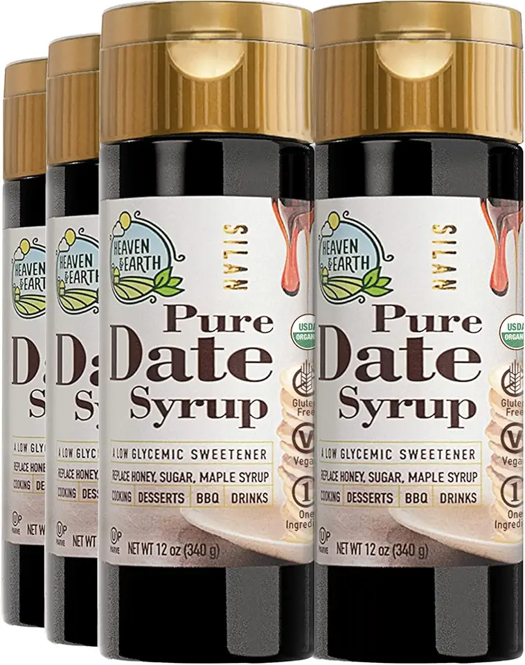 Heaven &amp; Earth 100% Pure Organic Date Syrup, Silan, 12oz (6 Pack) | All Natural Honey Alternative | Low Glycemic Index | Great Sugar Replacement | Organic Date Honey | Kosher - Including Passover