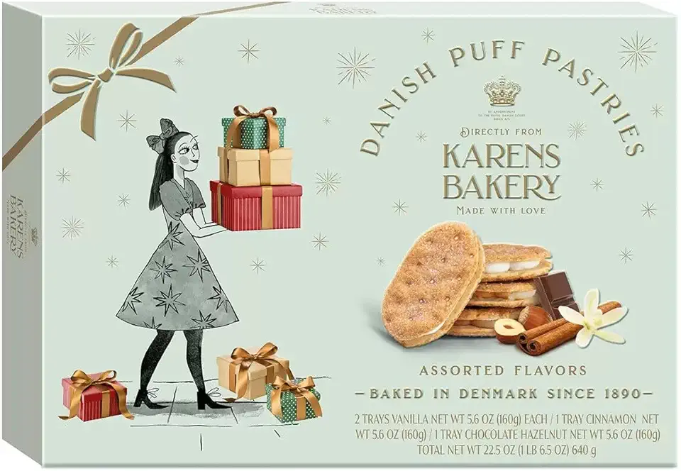 Essential Products Karens Bakery Danish Puff Pastries Cookies, layers of With Vanilla crème filling 16.9 oz | 96 Layers Pastry