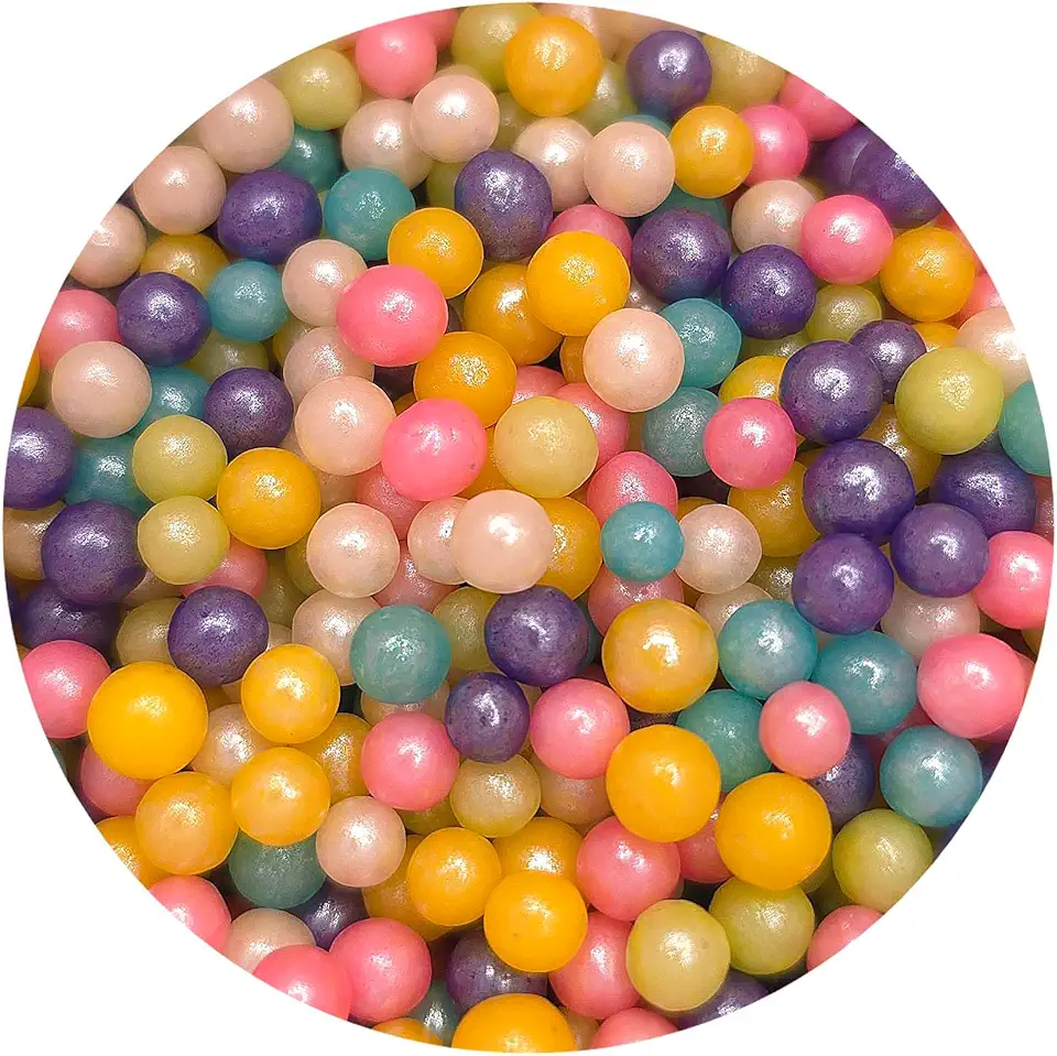 NCS Rainbow Pearl 4MM Edible Candy Beads - 8 ounces - Great for Cupcakes, Cookies, Cakes, Cakes Pops