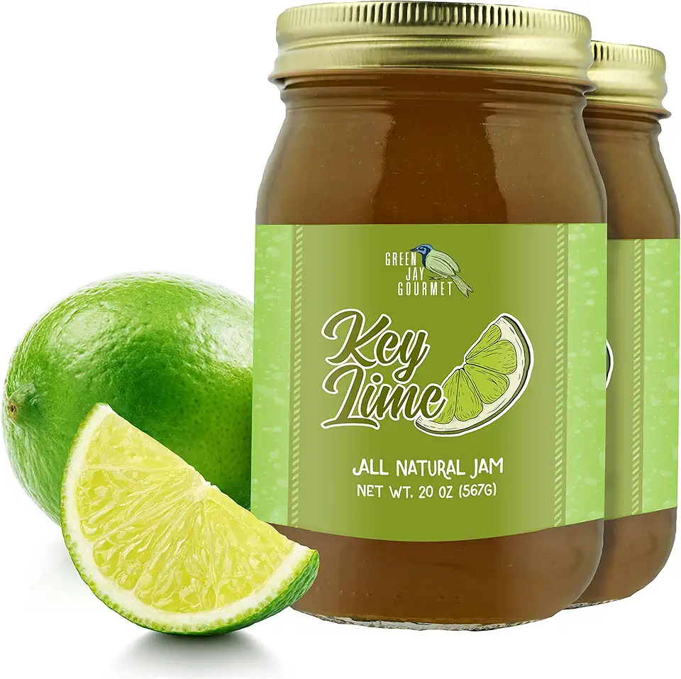 Green Jay Gourmet Key Lime Jam – All-Natural Lime Jam – Key Lime Pie Filling &amp; Dessert Topping – Vegan, Gluten free Jam - Contains No Preservatives or Corn Syrup – USA Made Lime Jelly – 2 x 19 Ounces