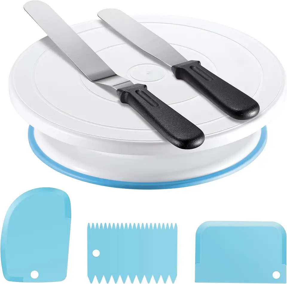 Kootek Cake Decorating Kit Baking Supplies Cake Turntable with 2 Frosting Straight Angled Spatula 3 Icing Smoother Scrapers Baking Accessories Tools for Beginners and Pros, Blue