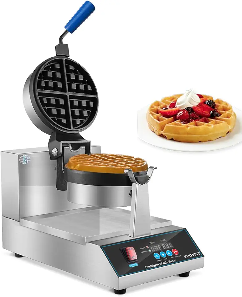 Flip Belgian Waffle Maker, Belgium Waffles Iron Machine, Commercial Grade, Professional Intelligent, Digital, Non Stick, Stainless, For Hotel Restaurant Bakery Coffee Shop, Heavy Duty