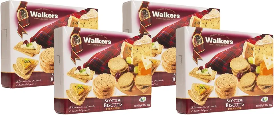 Walker&#x27;s Shortbread Assorted Oat Crackers, Scottish Biscuits for Cheese, 8.8 Oz Box (Pack of 4)