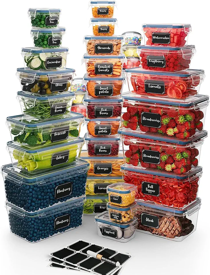 Chef&#x27;s Path Freezer Containers for Food (72 Piece - 36 Pack) - Airtight Plastic Stackable Containers for Kitchen Organization - BPA Free Fridge and Freezer Food Storage Containers for Meal Prep