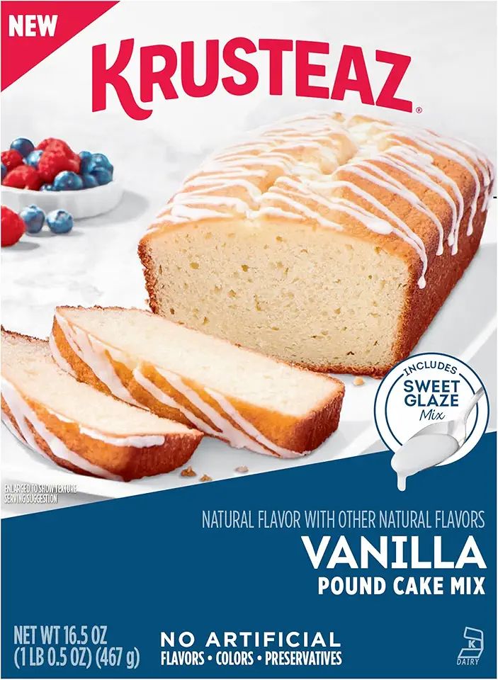 Krusteaz Vanilla Pound Cake Mix, Baking Mix, Includes a Sweet Glaze Mix, No Artificial Flavors, No Artificial Colors, and No Artificial Preservatives, Kosher Certified, 16.5-ounce Boxes (Pack of 12)