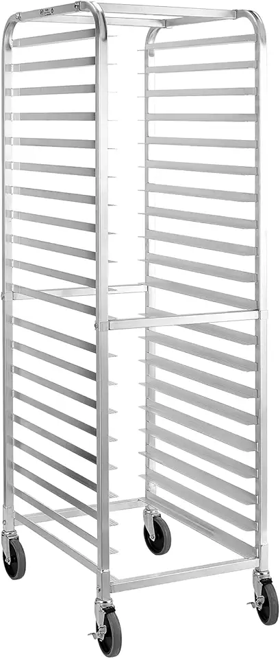 HALLY SINKS &amp; TABLES H Bun Pan Rack 20 Tier with Wheels, Commercial Bakery Racking of Aluminum for Full &amp; Half Sheet - Kitchen, Restaurant, Cafeteria, Pizzeria, Hotel and Home, 26&quot; L x 20&quot; W x 69&quot; H