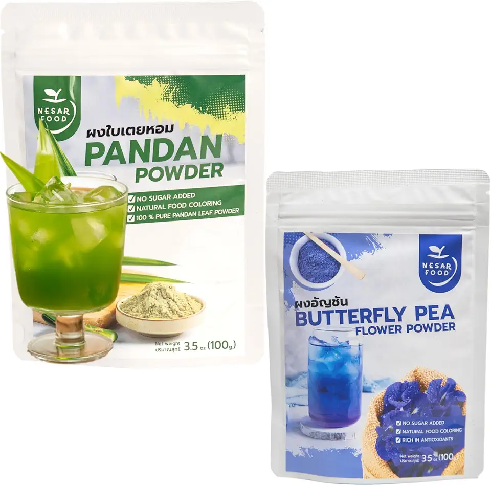 Bundle of NESAR FOOD Premium Pandan Leaf Powder, 100g (3.52 oz Pack of 1), Butterfly Pea Flower Tea Powder, Natural Food Coloring Powder, Blue Latte, Natural 100 G (3.5 oz Pack of 1)