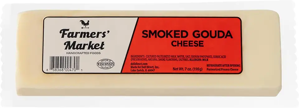 Farmers&#x27; Market Smoked Gouda Cheese Block, 7oz, Made From Wisconsin Cheddar, All Natural Cheese Snack, Perfect for Slicing and Shredding, 1pk