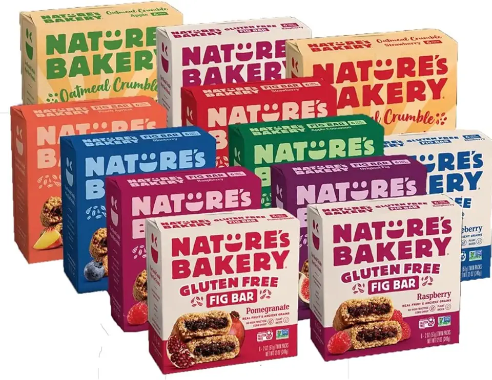 Nature&#x27;s Bakery Fig Bars Variety Case Pack - Gluten Free Blueberry, Raspberry, Pomegranate, Apple Cinnamon, Peach Apricot, Oatmeal Crumble, Original Fig, Vegan, Non GMO, 12 boxes | Packaged by MBB