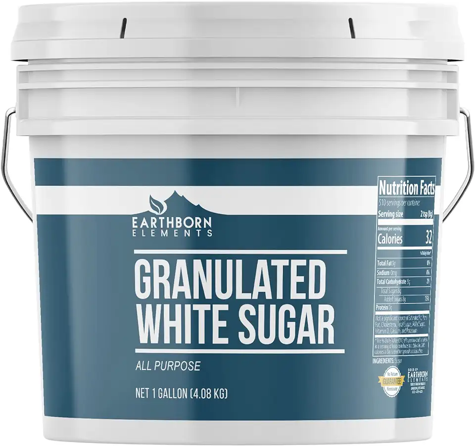 Earthborn Elements Granulated White Sugar 1 Gallon Bucket, Baking and Kitchen Staple, Non GMO