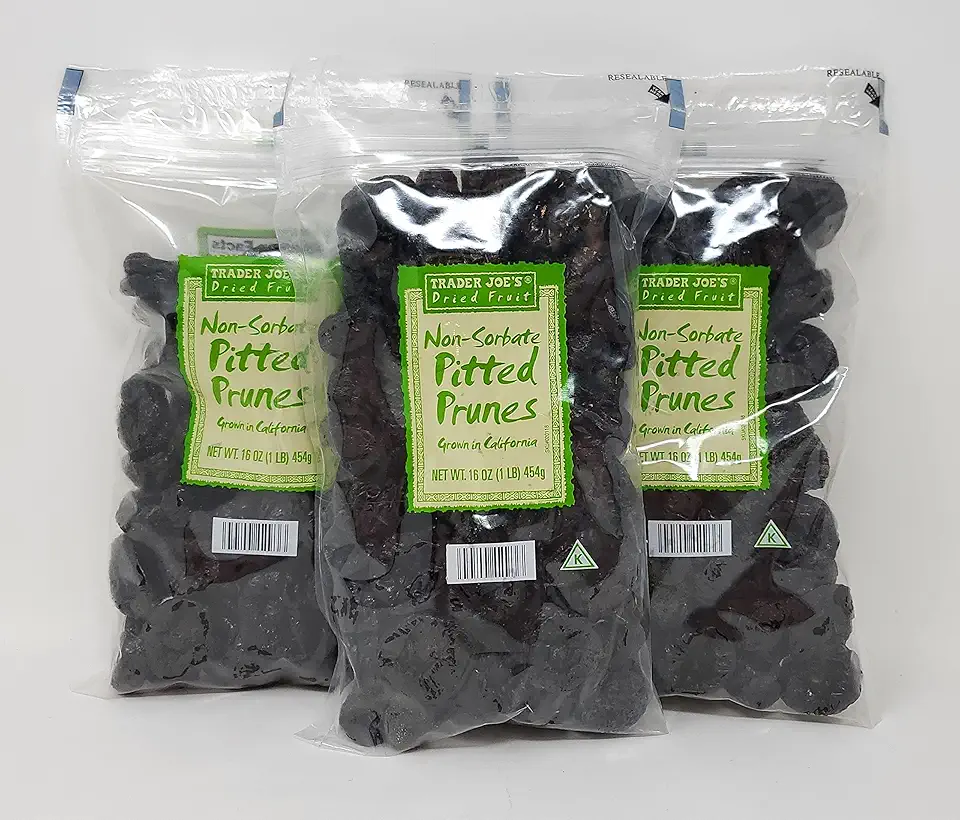 Trader Joe&#x27;s Non Sorbate Pitted Prunes Grown in California Net Wt. 16 Oz (1 Lb) - Pack of 3