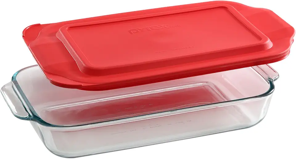 Pyrex Basics 2-Qt Glass Baking Dish with Lid, Tempered Glass Baking Dish with Large Handles, Non-Toxic, BPA-Free Lid, Dishwashwer, Microwave, Freezer and Pre-Heated Oven Safe