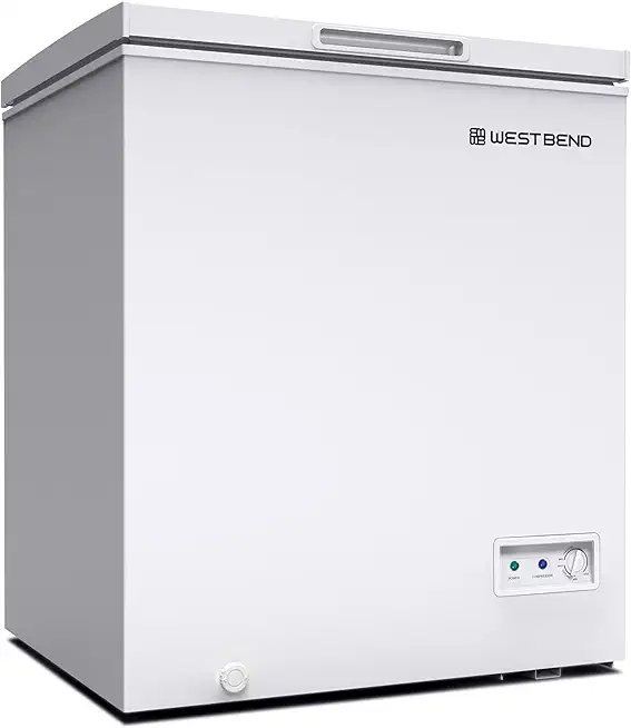 West Bend WB0700CFMW Chest Freezer with Adjustable Temperature Control, Free-Standing with Single Flip-Up Lid, Manual Defrost with Drain Perfect for Homes, Garages, Basements, 7-Cu.Ft, White