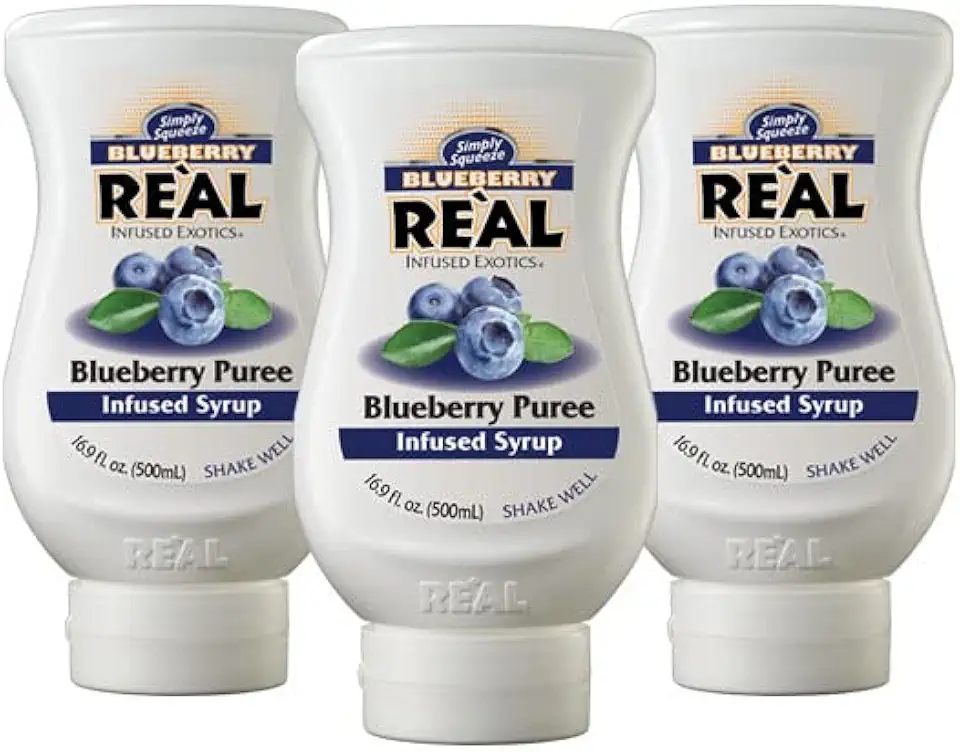 Blueberry Reàl Infused Exotics, Blueberry Puree Infused Syrup, 16.9 FL OZ Squeezable Bottle (Pack of 3)