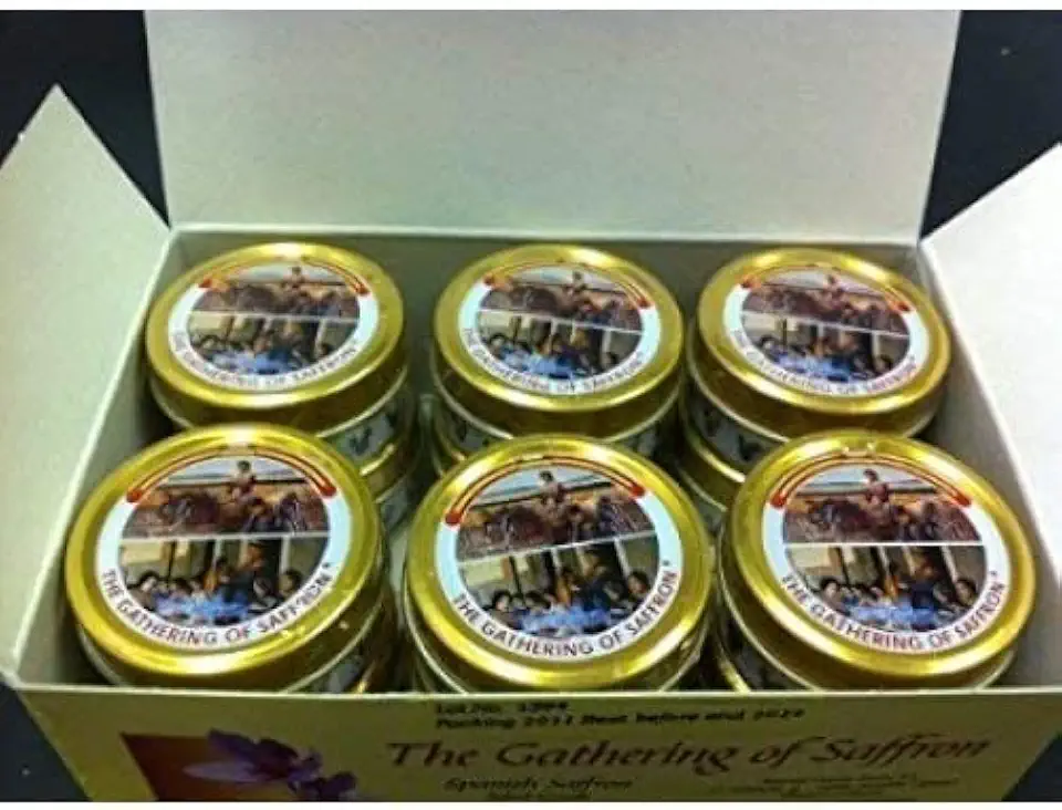 The Gathering of Saffron Brand Saffron, 1 gm X 12 tins Pure Spanish, Imported by Aiva Products With 2D Barcode