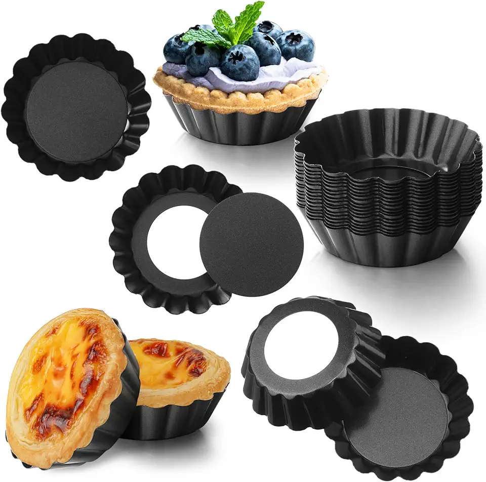 Gejoy 32 Pcs Egg Tart Molds 3&#x27;&#x27; Mini Tart Pan Mini Pie Pans with Removable Bottom Carbon Steel Reusable Quiche Bakeware Cupcake Cake Muffin Mold Tin Pan Baking Tool for Cheese Cakes Desserts Cookies