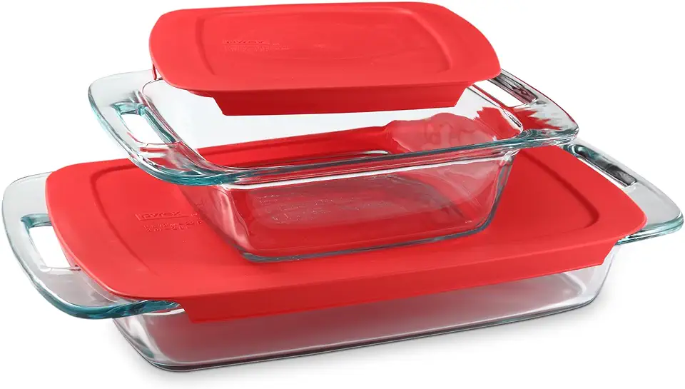 Pyrex Easy Grab 2-Pack Glass Baking Dish Set (2QT, 3QT) with Snug Fit Locking BPA-Free Lids, Rectangular Bakeware Set, Dishwasher, Microwave, Freezer &amp; Pre-Heated Oven Safe