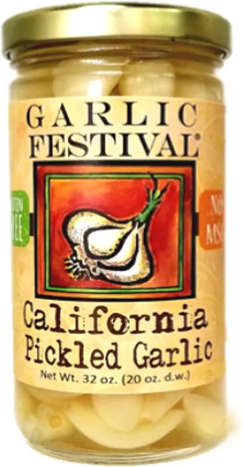 Garlic Festival Foods California Pickled Garlic Cloves in a Jar - California Pickled Garlic - Fresh Garlic Cloves for Cooking - Freshly Made - Net Wt. 8 oz.