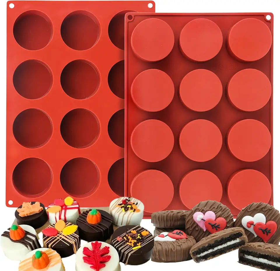 Round Chocolate Cookie Molds - 12-Cavity Cylinder Chocolate Cover Cookie Silicone Molds for Sandwich Cookies Muffin Cupcake Brownie Cake Pudding Jello Baking