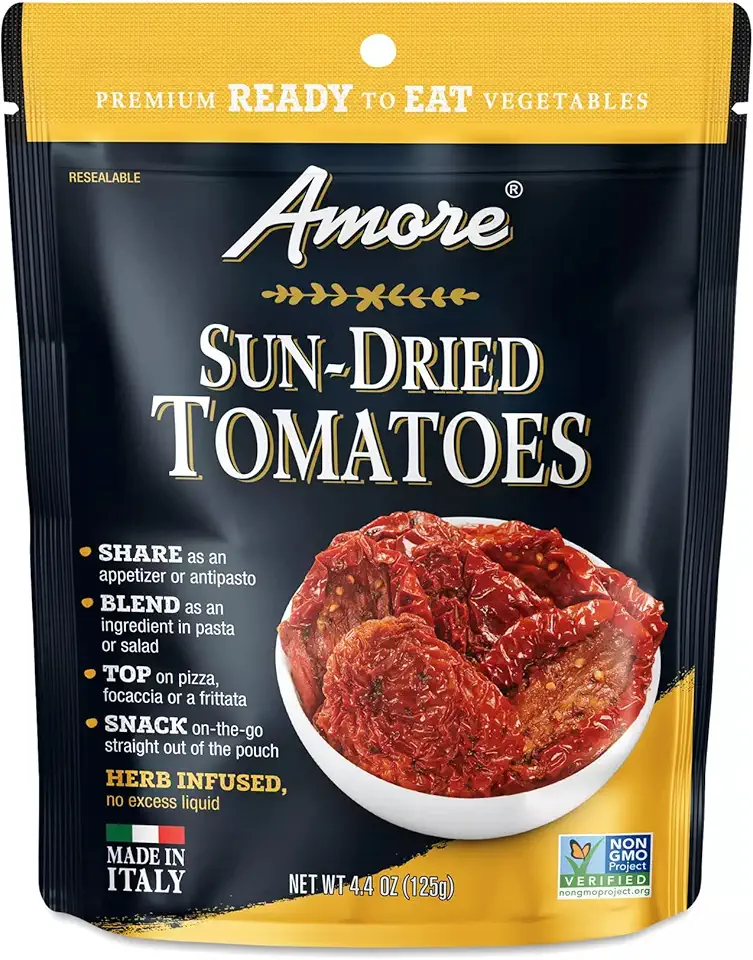 Amore Vegan Ready To Eat, Non GMO Verified, Premium Herb Infused Sun-Dried Tomatoes (4.4oz) - 2 Pack