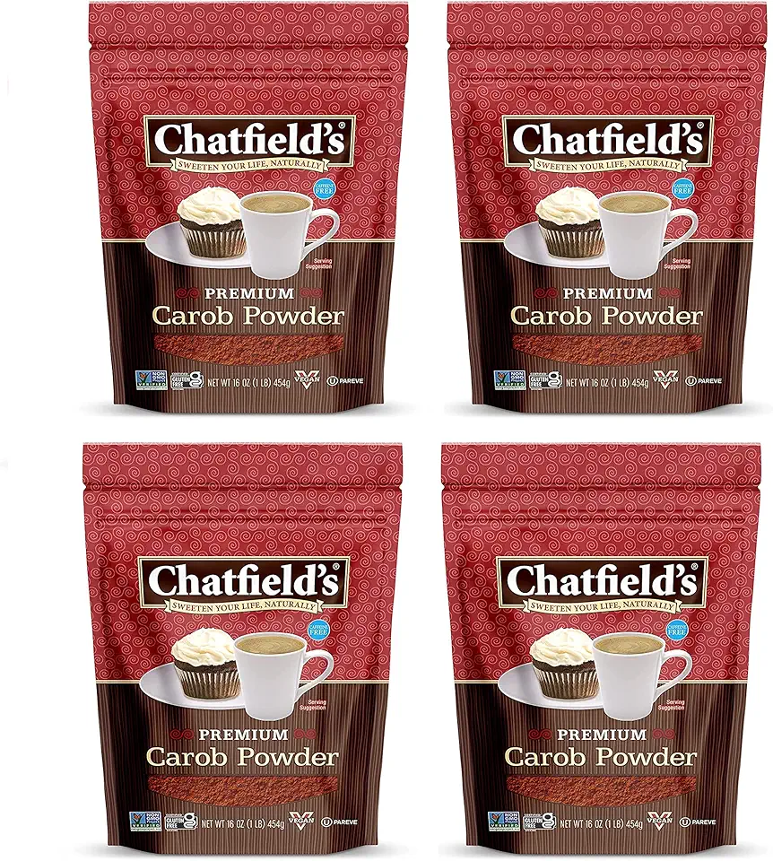 Chatfield’s All Natural Carob Powder 16-oz Pouch, Sweet and Delicious, Premium Quality, Caffeine-Free, Gluten-Free, Vegan, Kosher, Non-GMO Verified - (4 Pack)